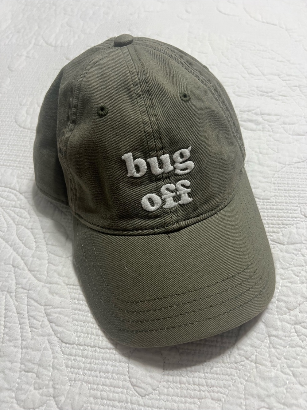 Aerie Olive Green Women’s Adjustable Ball Cat Hat Bug Off Embroidery One SZ #139